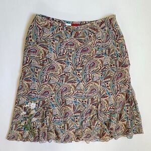 Y2K paisley silk midi skirt